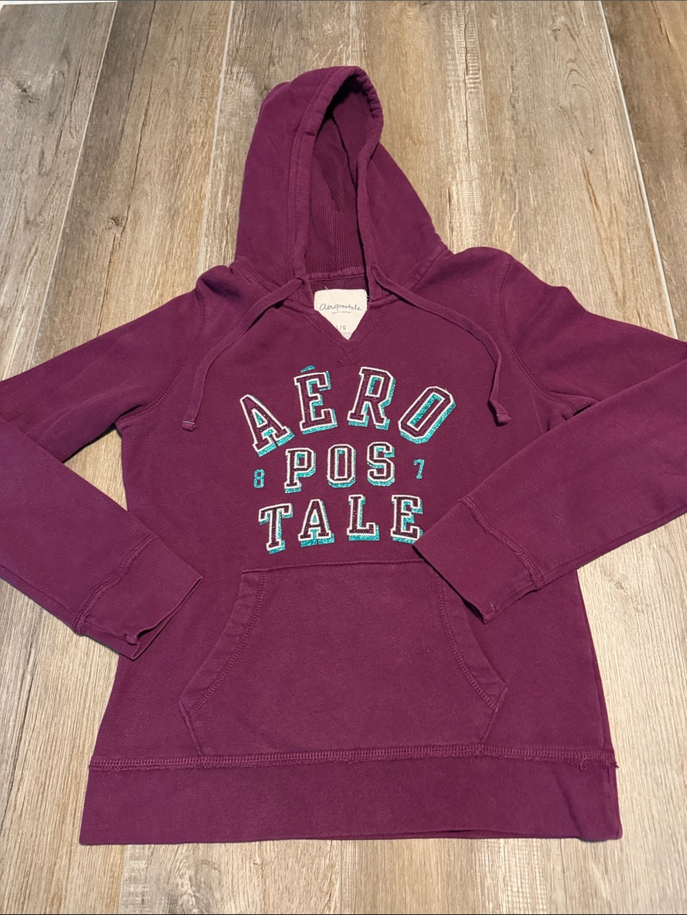Aeropostale Plum Hooded Pullover with White Label